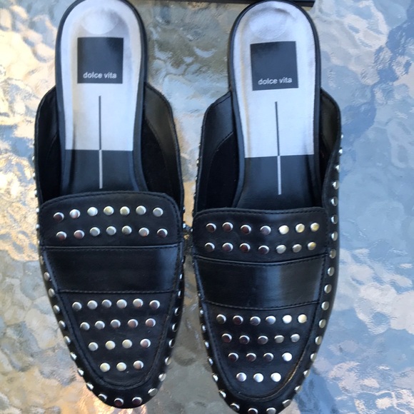 Dolce Vita Women's Maura-e Studded Slip-On Mule - Silver-Toned Shiny Loafer - View #5